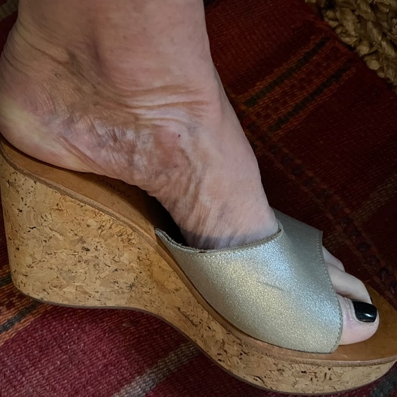 K Jacques St Tropez Silver Leather Cork Platform Slides - Picture 2 of 9